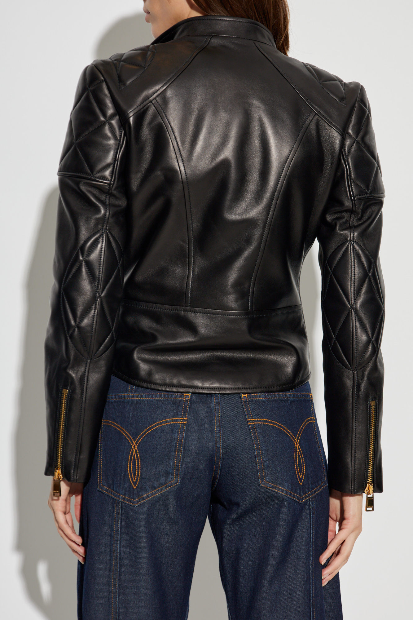 専用VERSACE Leather Raiders Jacket Leather Biker Jacket Black | VERSACE